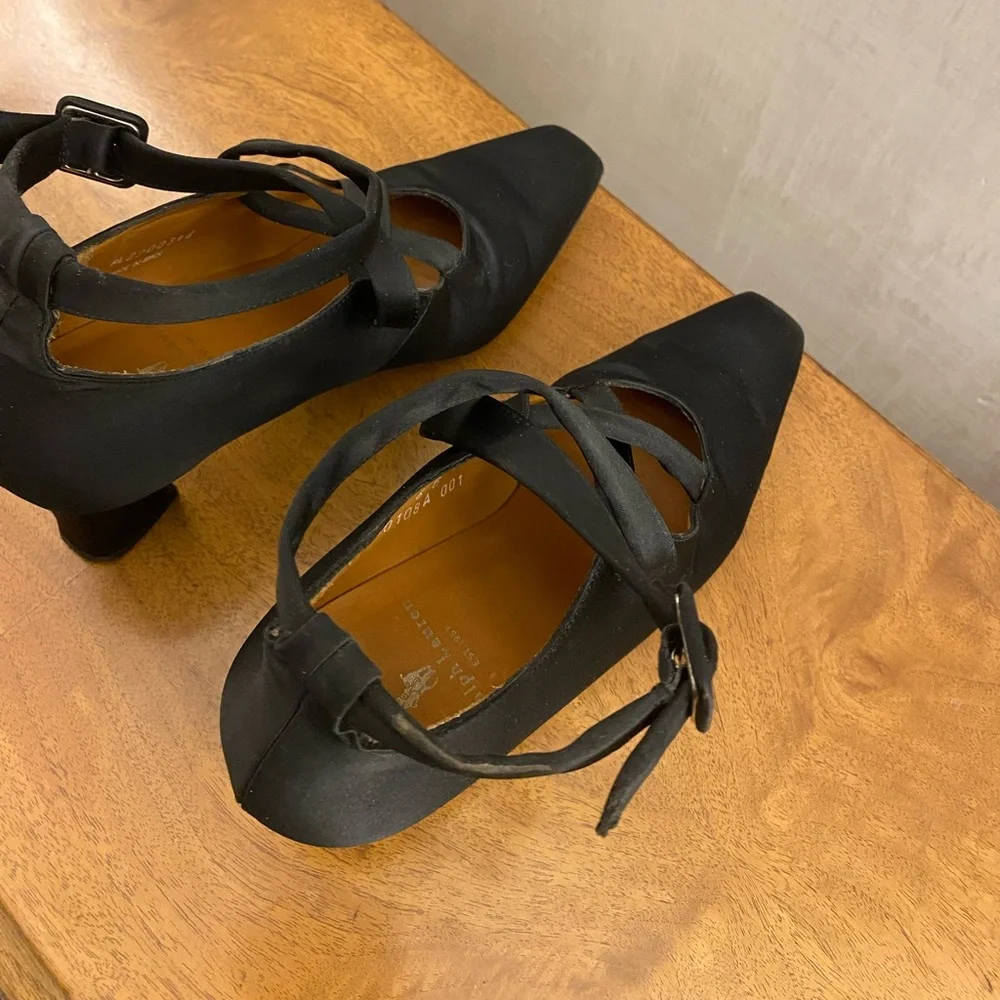 Vintage Ralph Lauren Black Satin Shoes Size 6 - Picture 7 of 16